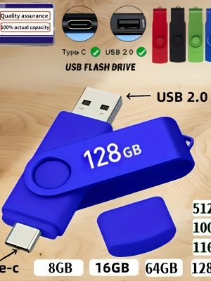 2‑в‑1 USB флаш памет Type‑C + USB 2.0 – 512MB до 128GB, за телефони, лаптопи и таблети
