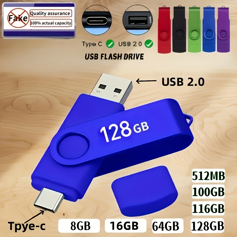 2‑в‑1 USB флаш памет Type‑C + USB 2.0 – 512MB до 128GB, за телефони, лаптопи и таблети