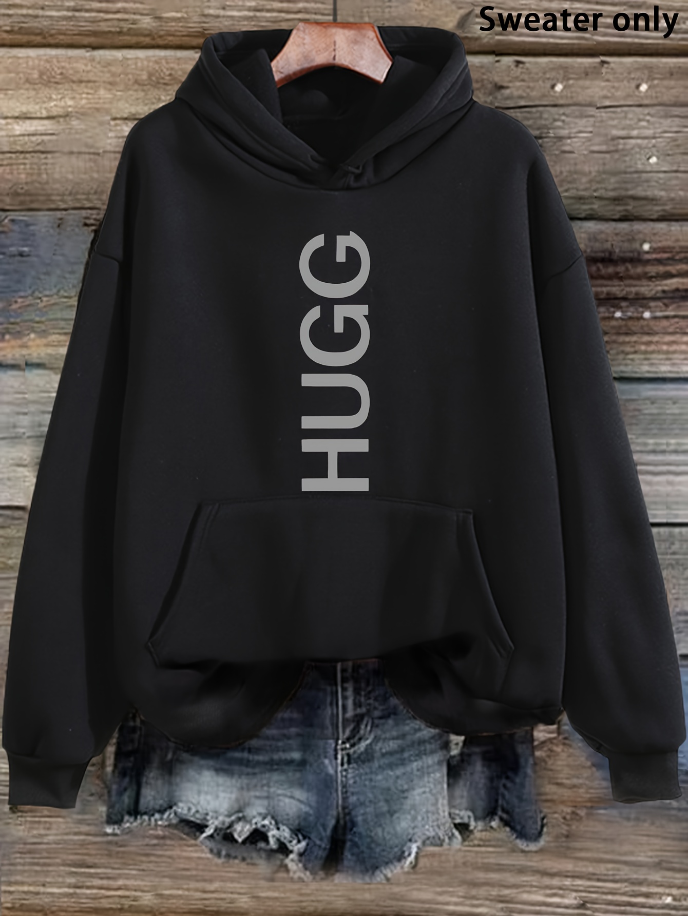 Дамски суичър с надпис HUGG – удобно худи с качулка и преден джоб - Image 2