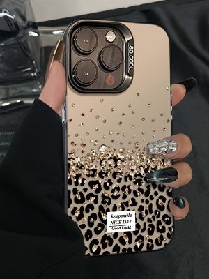 Диамантен леопардов калъф за iPhone – Лазерна защита, стилен дизайн за всички модели