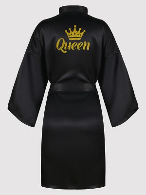 Дамски халат QUEEN – Нощно облекло с 3/4 ръкави и V-образно деколте