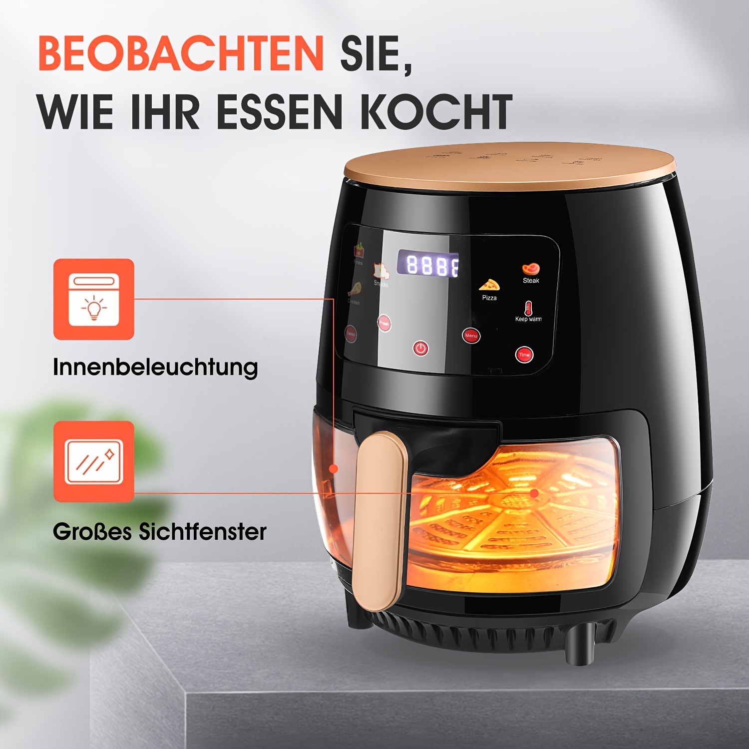 Дигитален Air Fryer 6L / 8L / 9L - Въздушен Фритюрник с Прозорец и Неръждаема Стомана - Image 5
