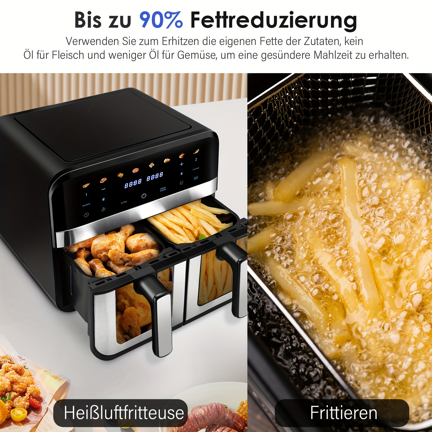 Air fryer 2x4.5L - двоен фритюрник с таймер и неръждаема стомана - Image 4