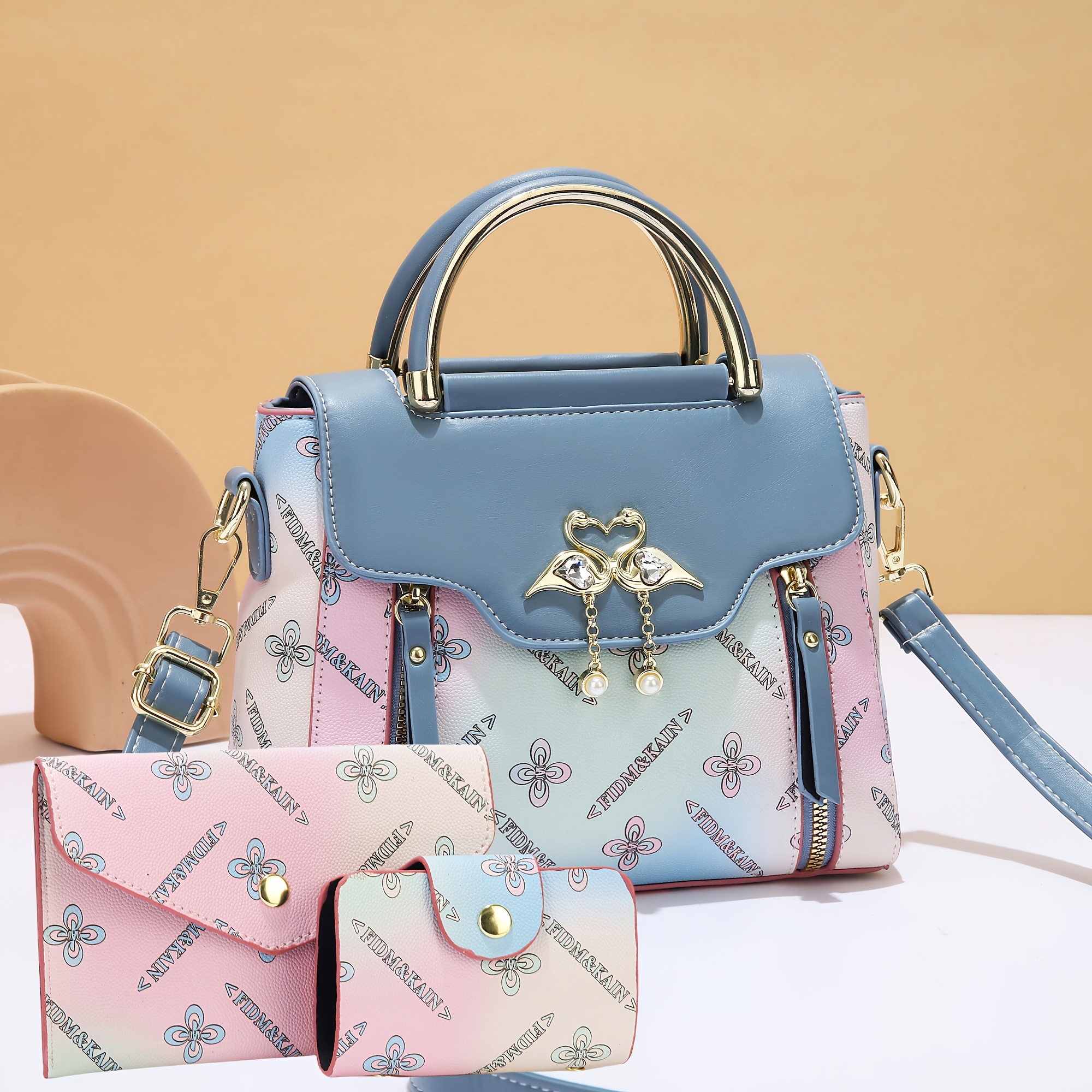 Комплект дамски чанти 3 части – раменна, ръчна и crossbody чанта - Image 33