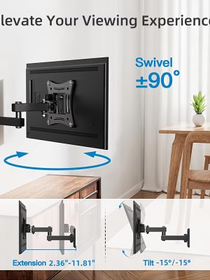Телескопична стенна стойка за TV 10–32″ – наклон 15°, завъртане 180°, VESA 100×100, до 13.61 kg