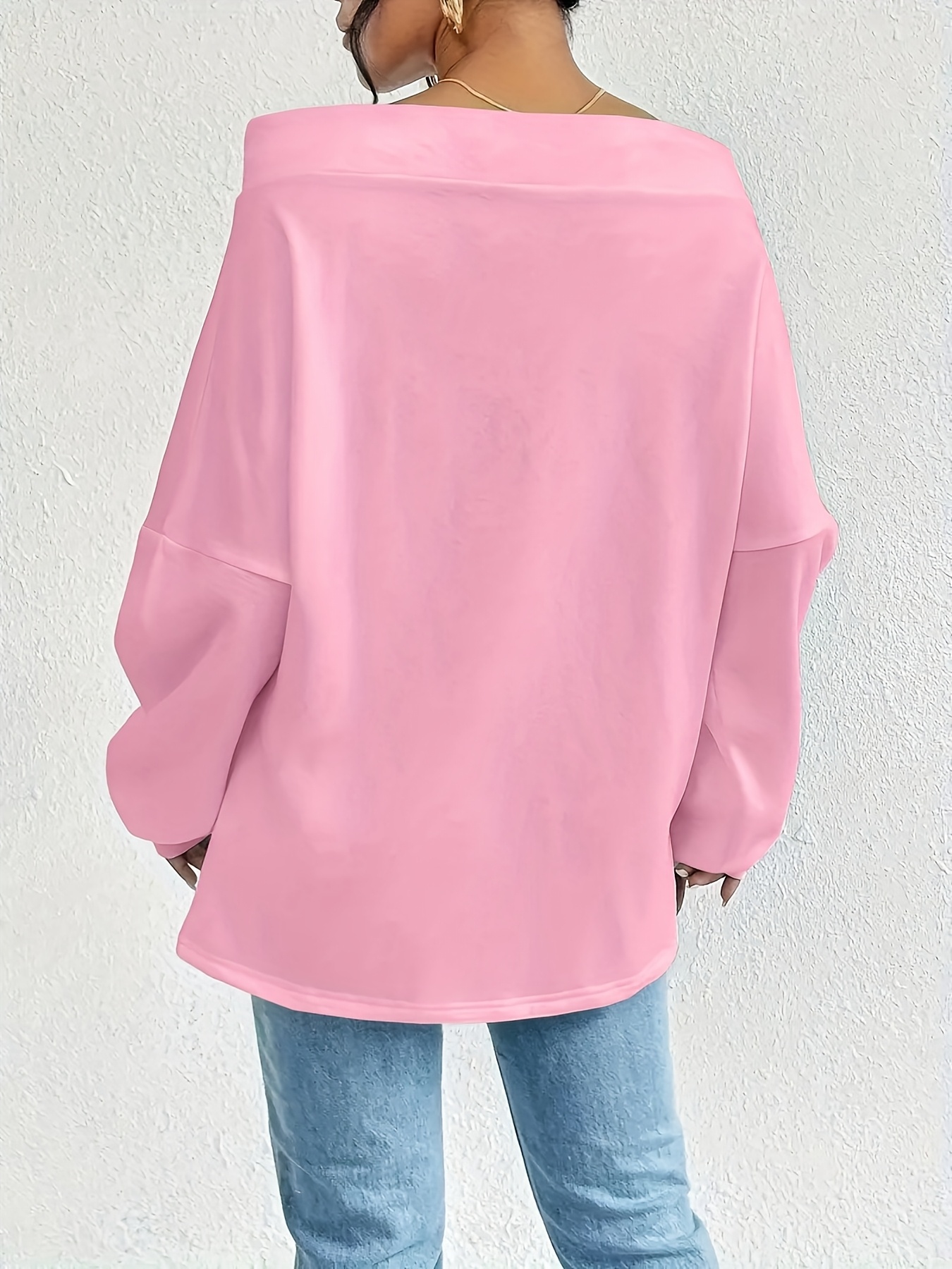 Oversize дамски пуловер с открити рамене – свободен суичърт за пролет и есен - Image 11