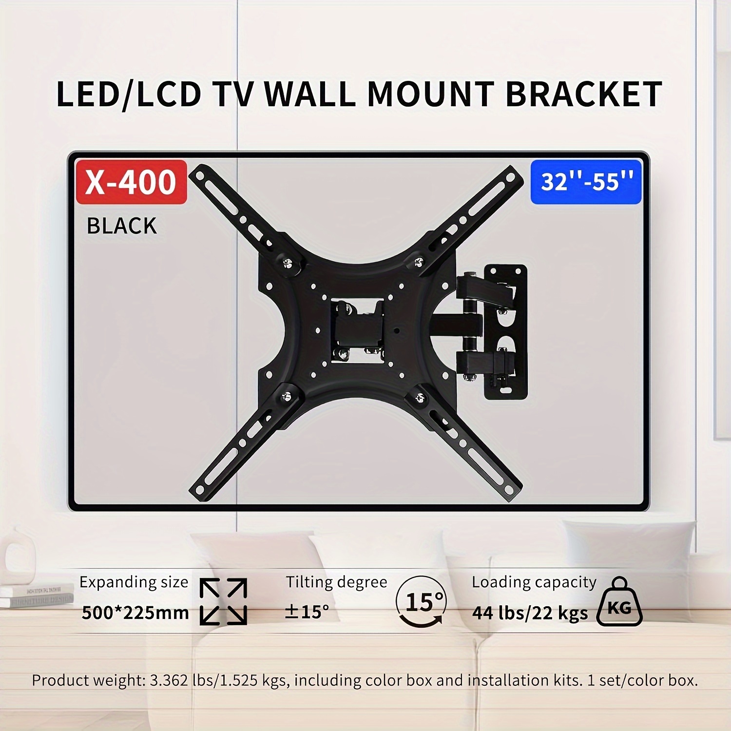 Универсална TV стойка за стена – 14–55" LED/LCD/извити екрани, VESA 400×400, до 25 kg - Image 3