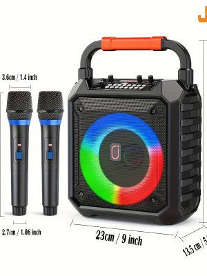 Домашна караоке машина JYX T17‑T – безжични микрофони, LED speaker, литиева батерия 18650, идеална за партита