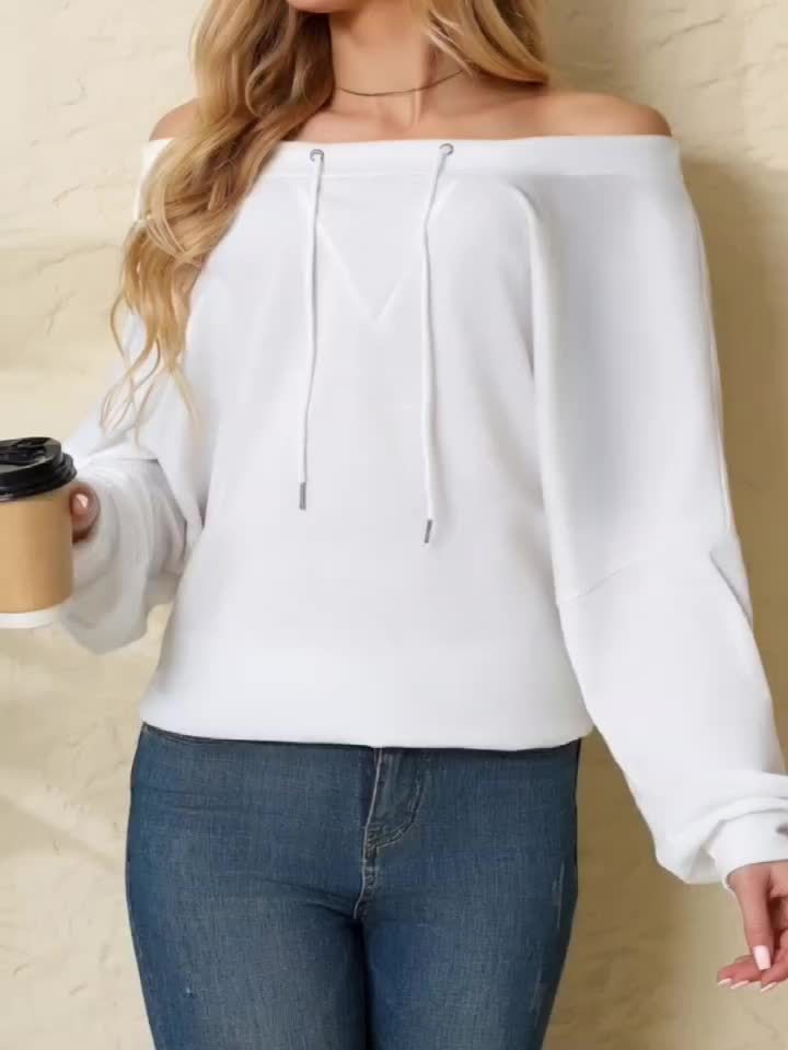 Oversize дамски пуловер с открити рамене – свободен суичърт за пролет и есен - Image 12