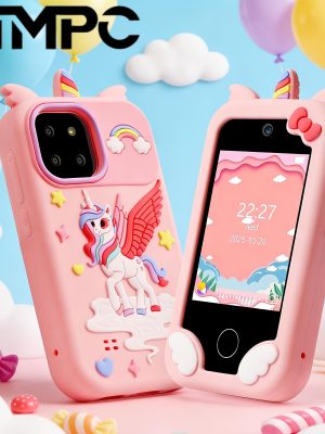 ATMPC детски смартфон 2.8″ тъчскрийн – двойни камери, музикален плейър, електронна книга, пъзел игри, календар и будилник, тема розов еднорог
