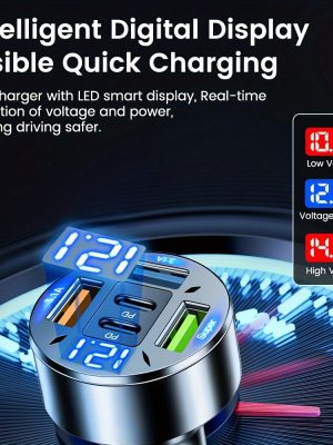 5-в-1 Мултифункционално Скрито Зарядно за Кола – 3 USB + 2 PD, Супер Бързо Зареждане