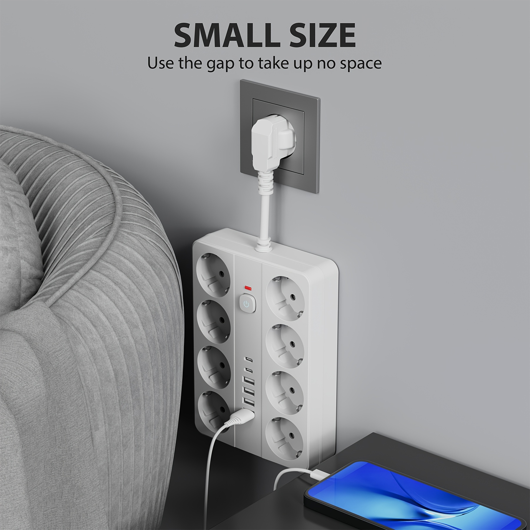 Удължител с 8 гнезда и 6 USB/USB‑C порта – за офис, дом, училище и учене - Image 6