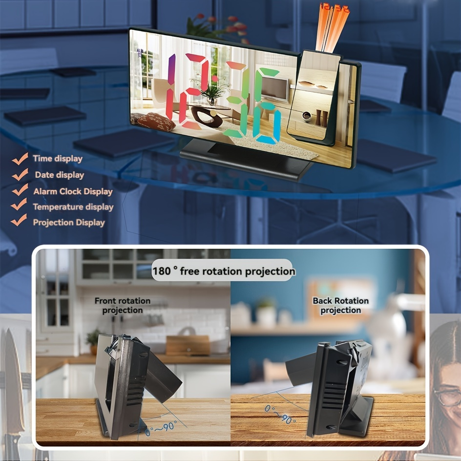 LED будилник с проекция на таван – USB часовник за спалня - Image 8