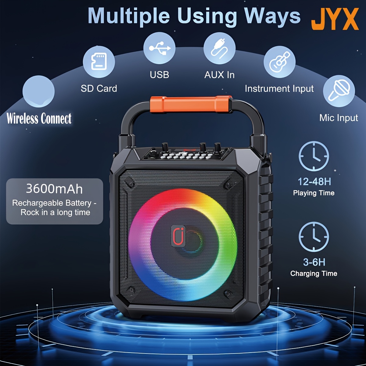 Домашна караоке машина JYX T17‑T – безжични микрофони, LED speaker, литиева батерия 18650, идеална за партита - Image 8