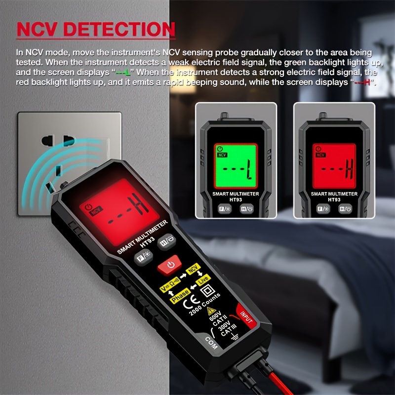 Умен Цифров Мултицет 600V – NCV Детектор за Жив Проводник и Тестер за Напрежение - Image 11