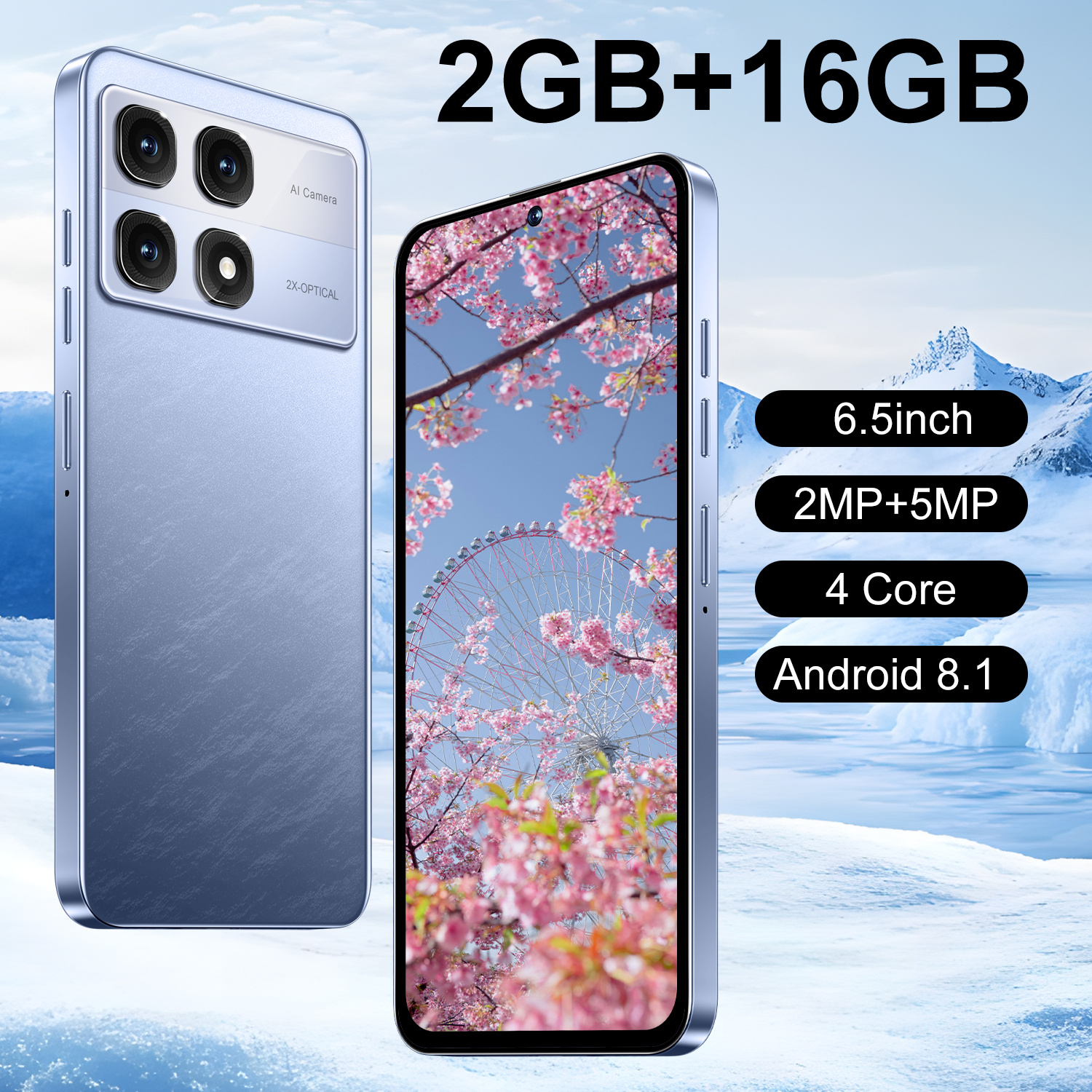 2026 Android смартфон 3G - Две SIM карти, 2GB RAM, 16GB памет, 6.5" тъчскрийн, 2MP + 5MP камери, GPS за навигация - Image 6