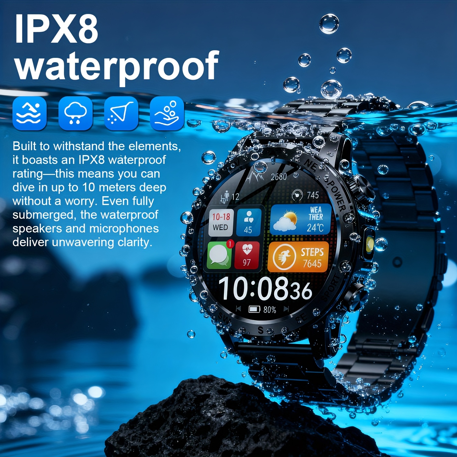 Мъжки смарт часовник - 1.53" дисплей, Bluetooth разговори, IPX8 водоустойчив за плуване, 100+ спортни режима, LED фенерче SOS - Image 11