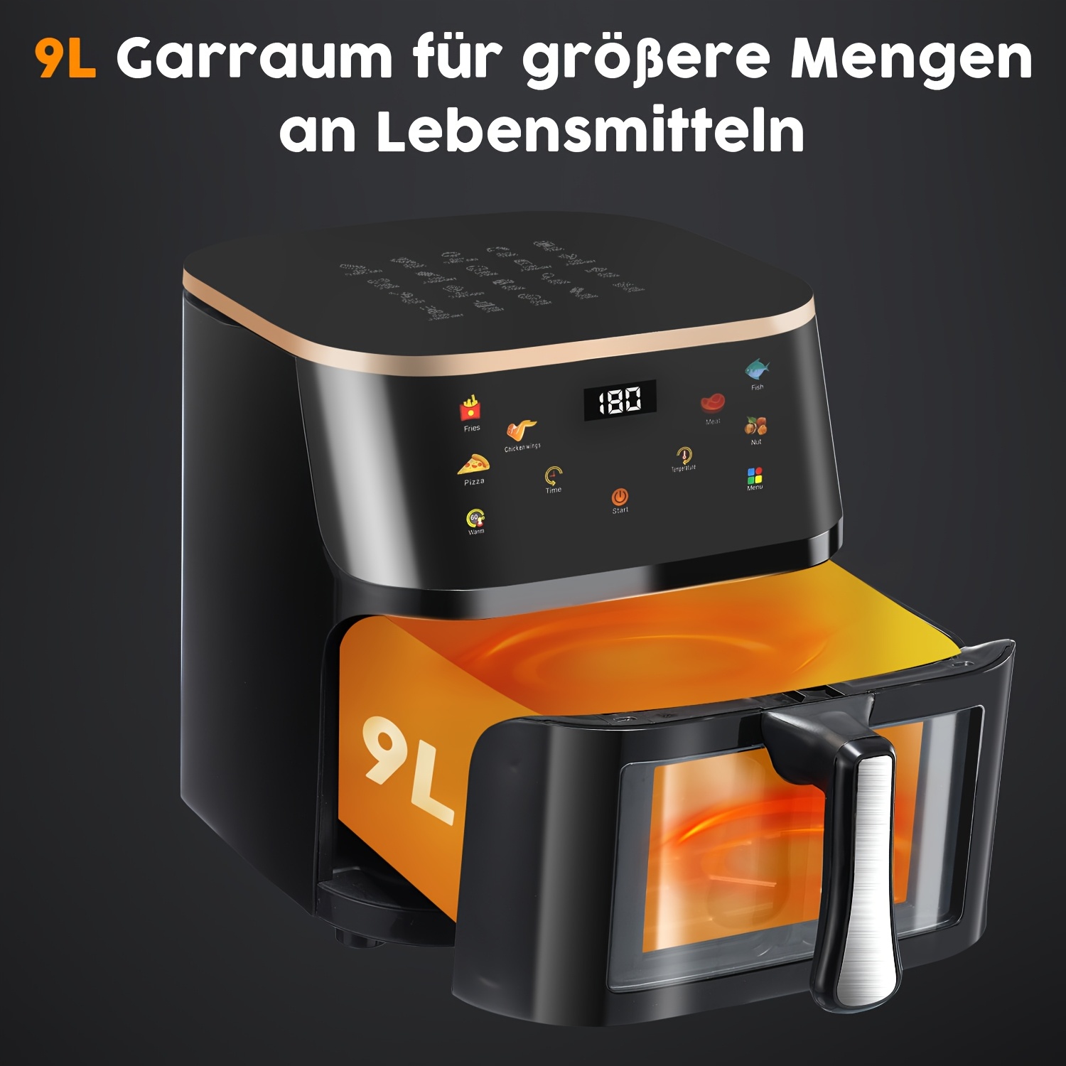 Модерен Air Fryer 9L Kehot - 1400W, Сензорен Панел, Антипригарно Покритие и 6 Програми - Image 9