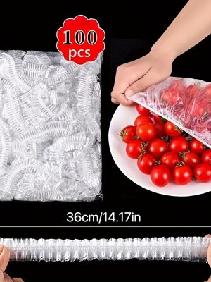 100 бр. еластични капаци за съдове от хранителна пластмаса, разтегливи и прахоустойчиви