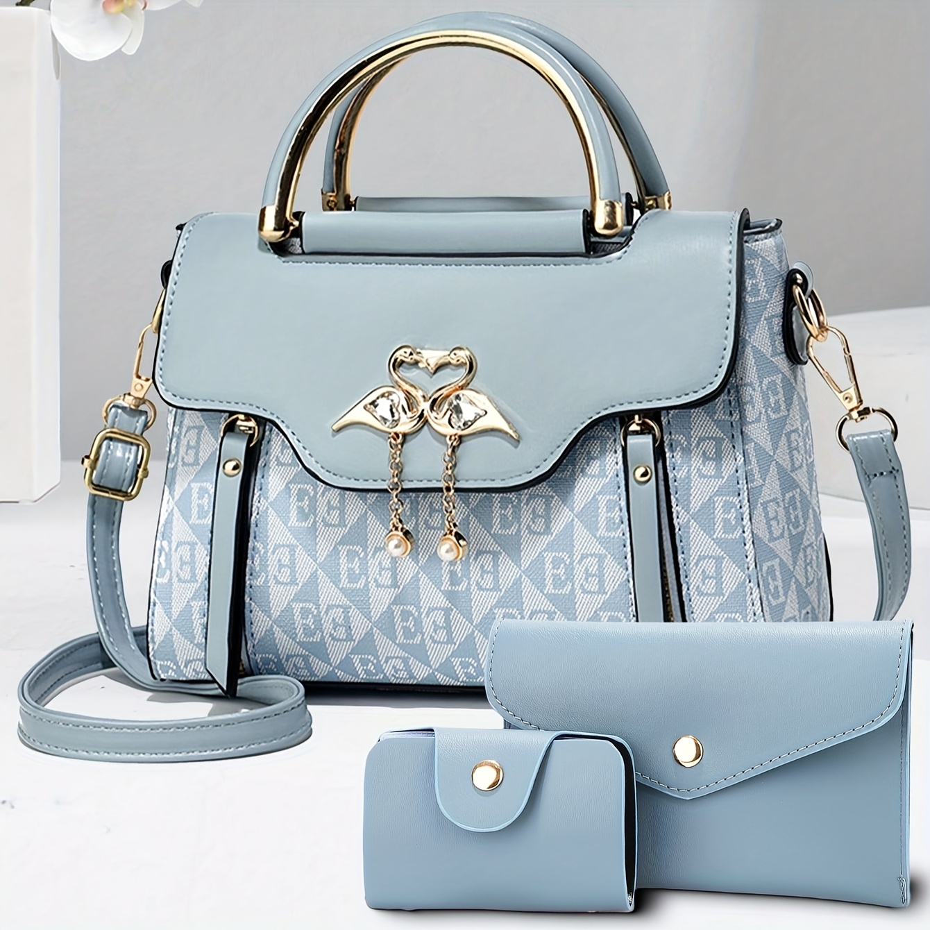 Комплект дамски чанти 3 части – раменна, ръчна и crossbody чанта - Image 2