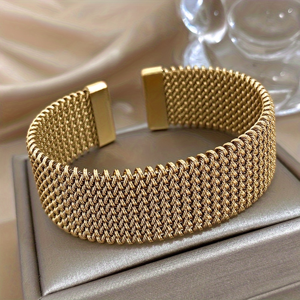 Дамска гривна от неръждаема стомана – 18K позлатена тъкана гривна HOTOO - Image 4