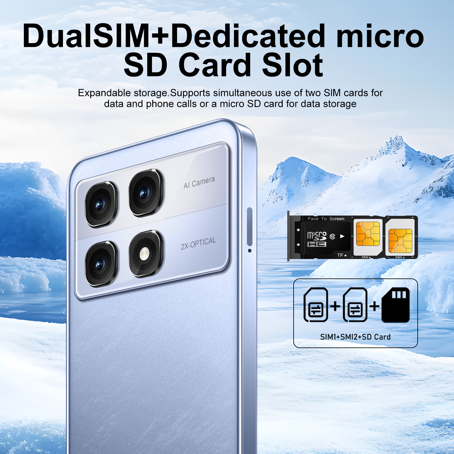2026 Android смартфон 3G - Две SIM карти, 2GB RAM, 16GB памет, 6.5" тъчскрийн, 2MP + 5MP камери, GPS за навигация