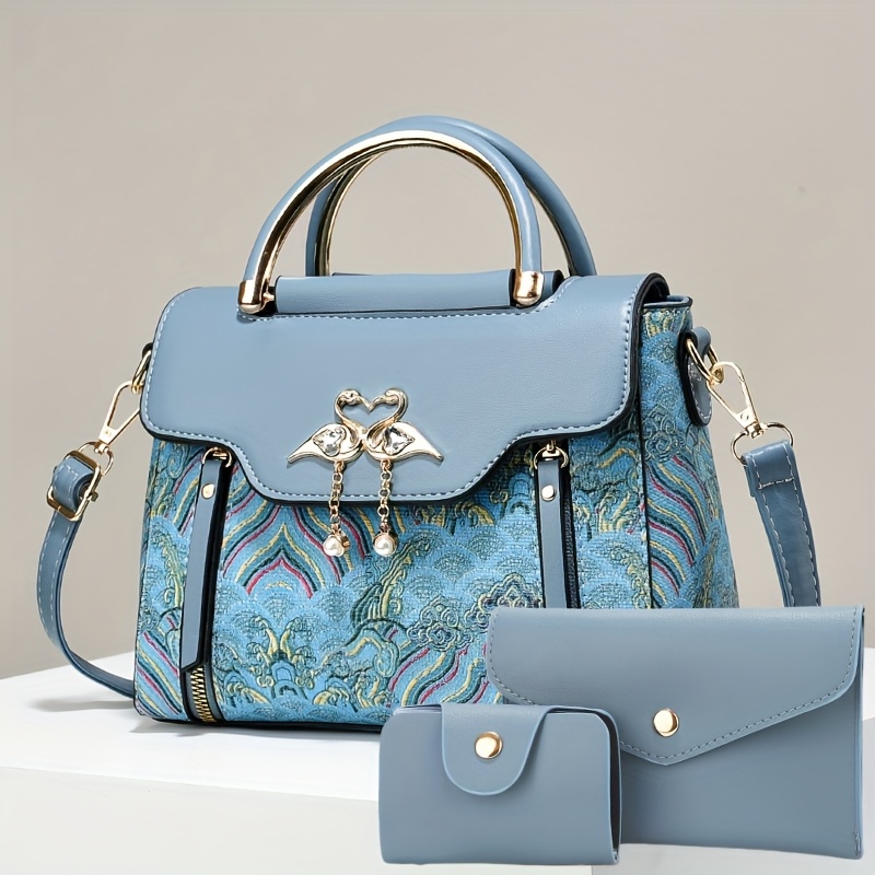 Комплект дамски чанти 3 части – раменна, ръчна и crossbody чанта - Image 25