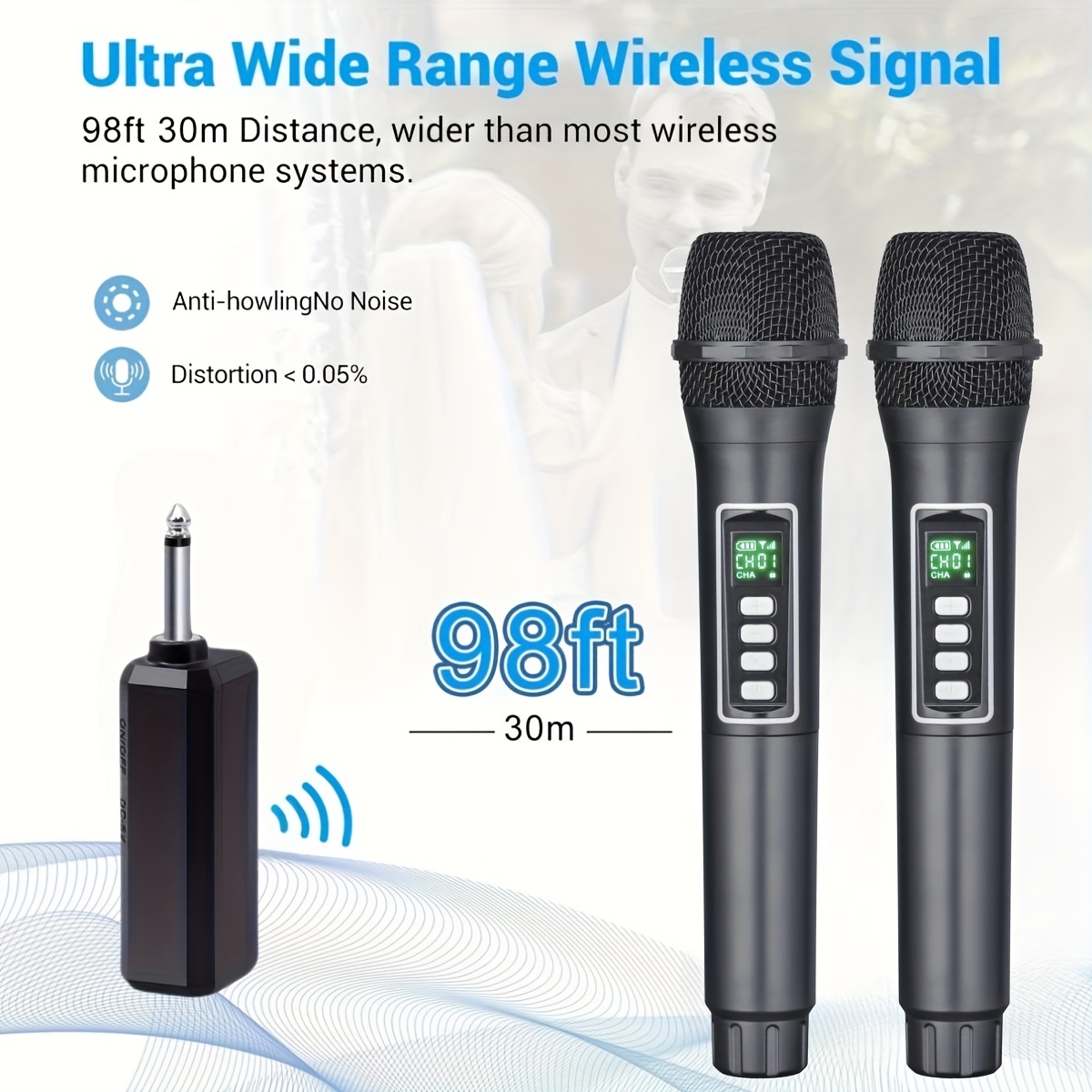 Черeн 2.4GHz безжичен микрофон – USB Type‑C зареждане, литиева батерия 18650, 6.35 мм жак - Image 3