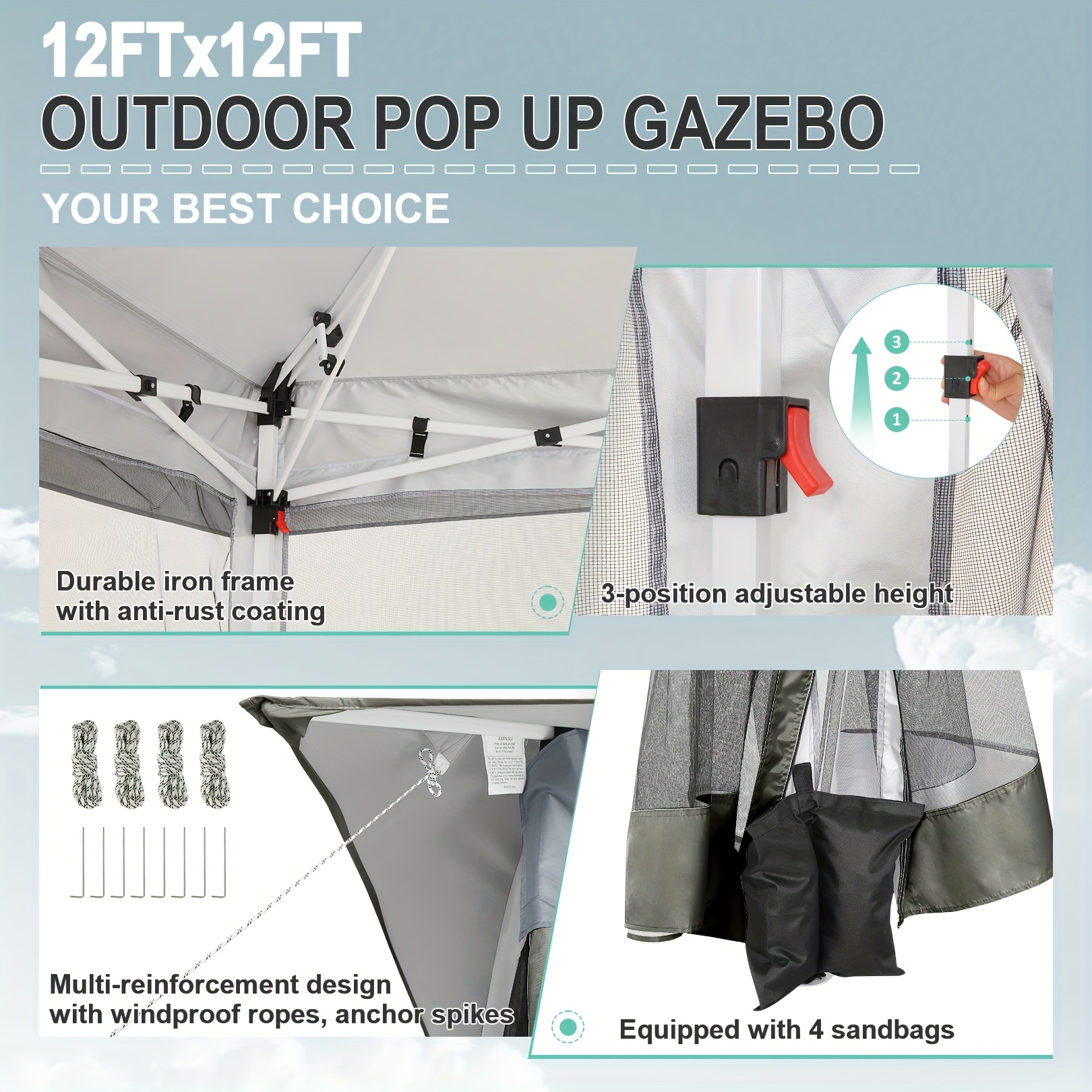 Поп-ап шатра 3.66x3.66 м – градинска палатка с мрежи против комари - Image 7