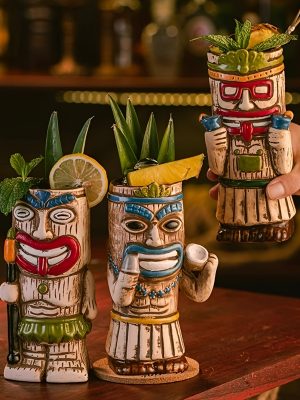 Чаша за коктейли Tiki – хавайски стил за бар и домашна употреба