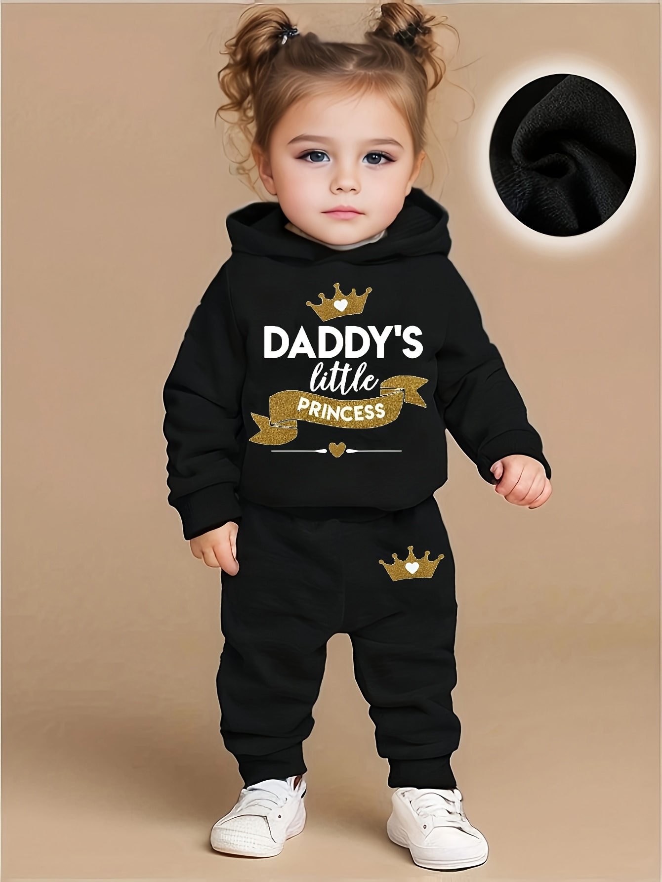 Момичешки комплект с дълги ръкави и качулка – „Daddy’s Little Princess“, идеален за навън - Image 3