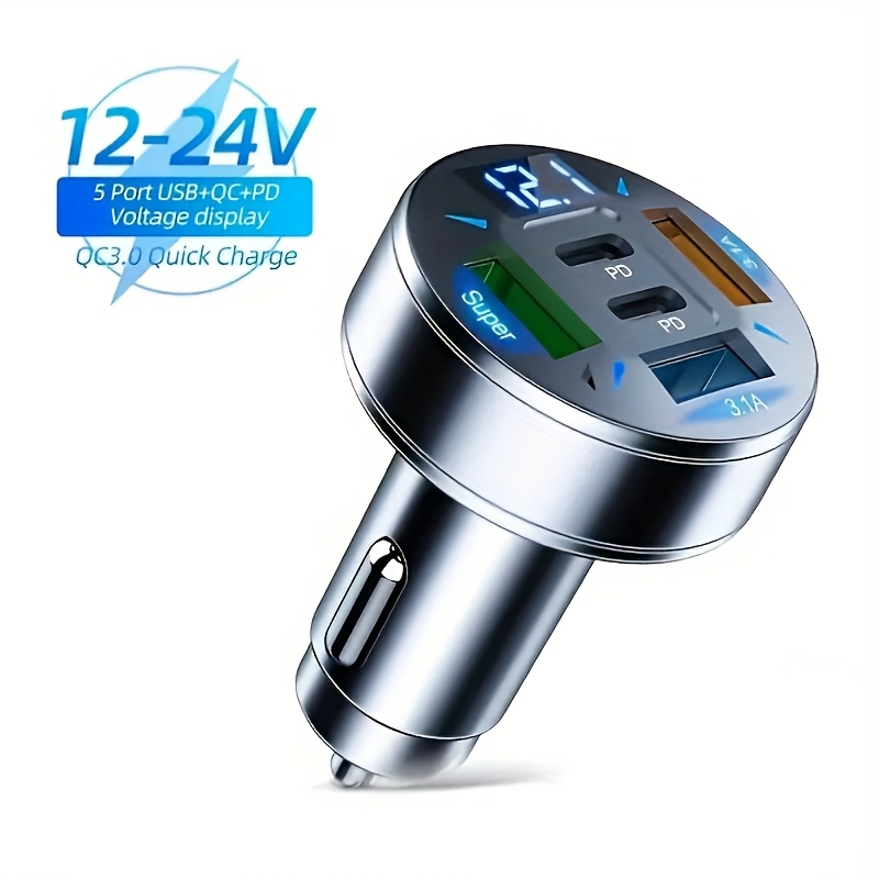 5-в-1 Мултифункционално Скрито Зарядно за Кола – 3 USB + 2 PD, Супер Бързо Зареждане - Image 4