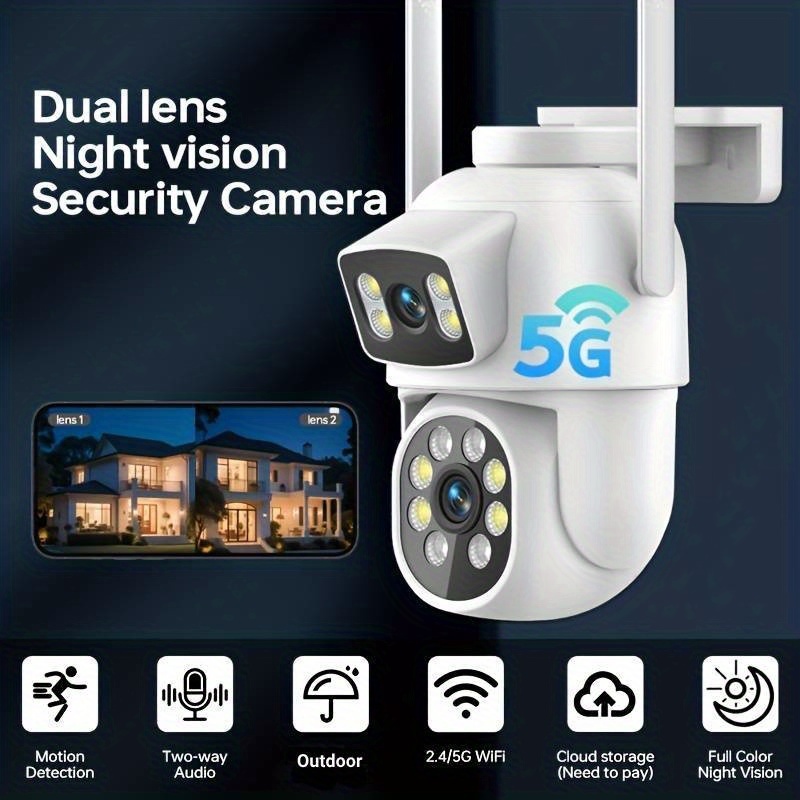 ZHXINSD Външна Камера за Сигурност - Двойна Леща, 1920P, 2.4G/5GHz WiFi, Панорамно 355° Покритие