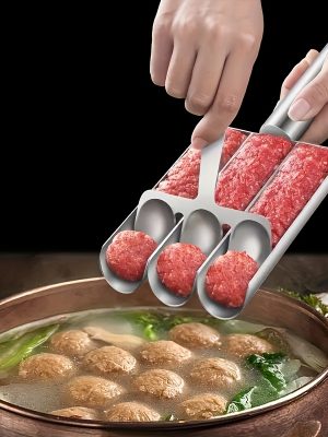 Комплект за приготвяне на кюфтета, неръждаема стомана, 3 тръбички, с шпатула за рязане, сребрист
