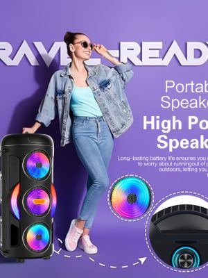 Професионален Bluetooth говорител със субуфер и микрофон – парти кутия с LED светлини и караоке функции