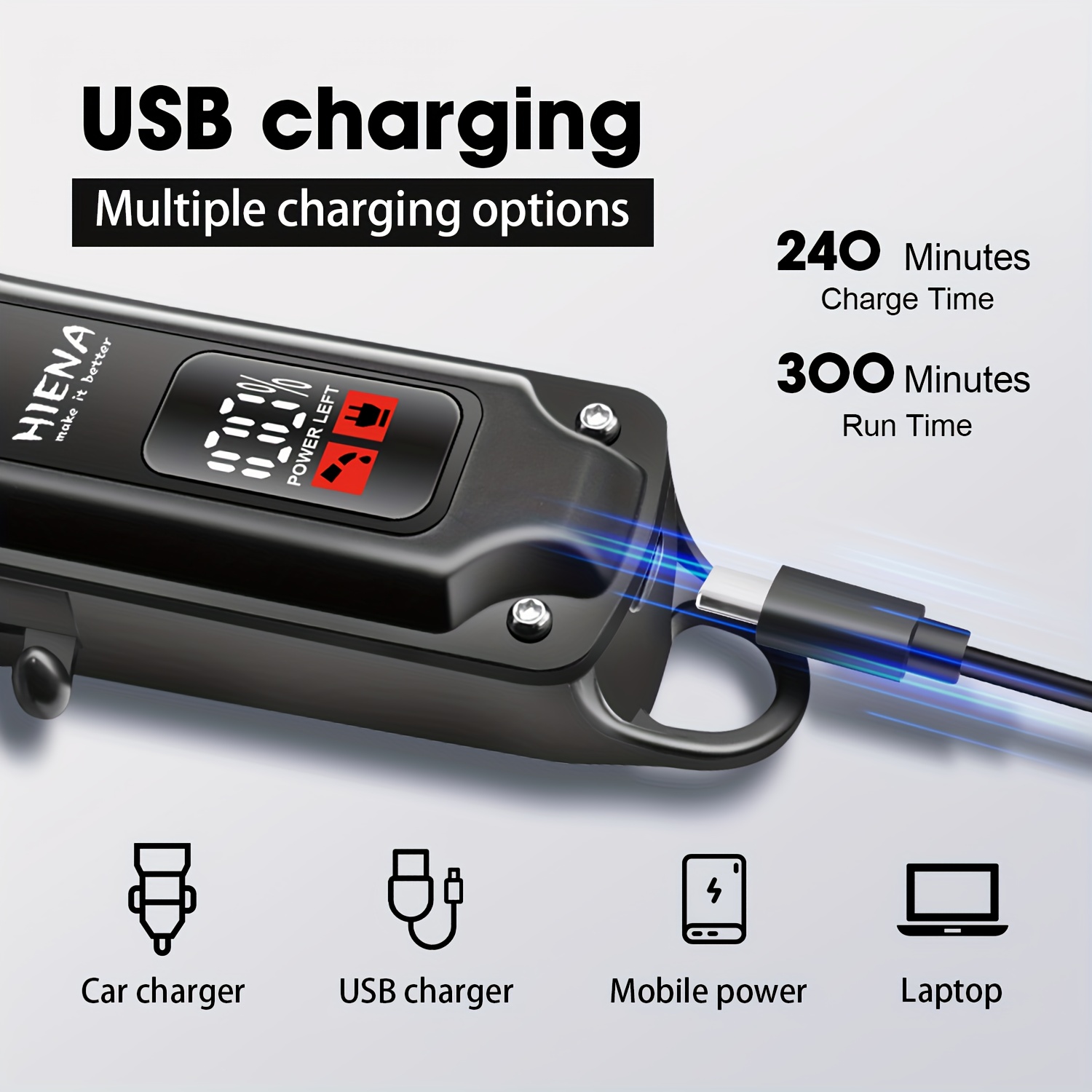 ХИЕНА Професионална Машина за Подстригване - LCD Дисплей, USB Зареждане, Литиева Батерия 18650 - Image 3