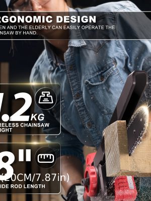 LADAMI Акумулаторен верижен трион 8″ – Автоматично смазване, съвместим с Makita, Bosch, Einhell