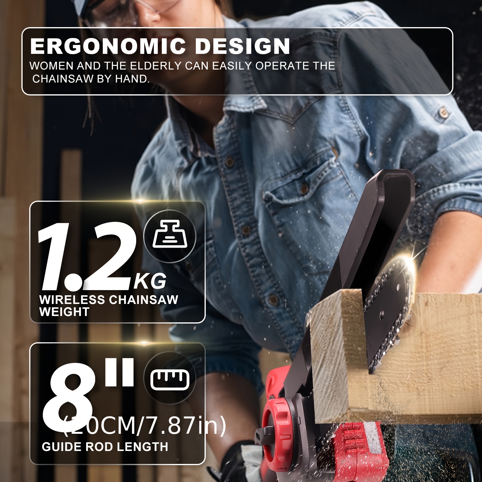 LADAMI Акумулаторен верижен трион 8" – Автоматично смазване, съвместим с Makita, Bosch, Einhell