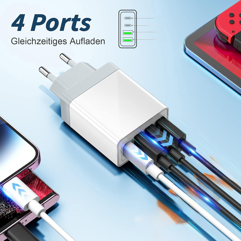 Универсален 4‑портов заряден адаптер – USB A+C, компактен дизайн, подходящ за телефони и таблети - Image 6