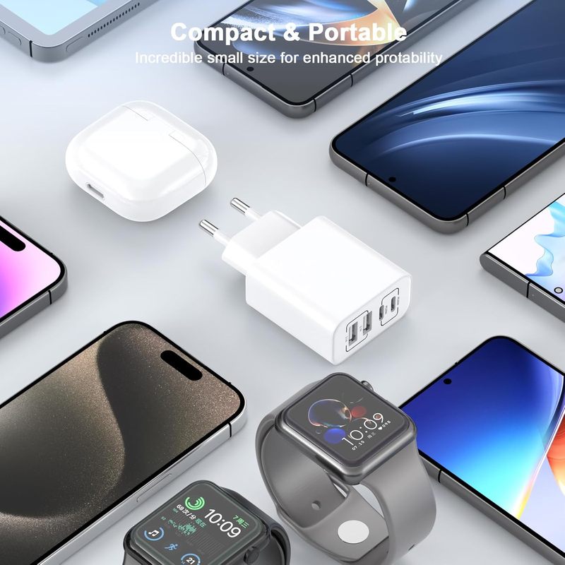 Универсален 4‑портов заряден адаптер – USB A+C, компактен дизайн, подходящ за телефони и таблети - Image 8