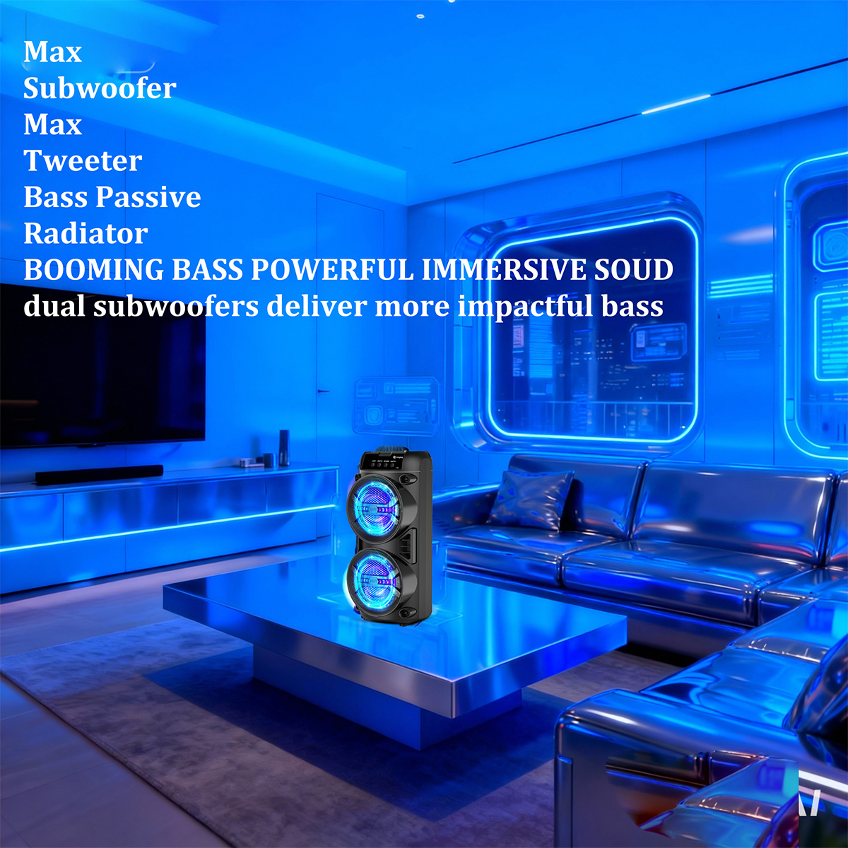 Висококачествен безжичен говорител – LED/RGB светлини, FM радио, 14W мощност, преносим субуфер - Image 9
