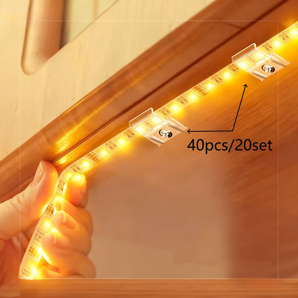 Комплект 40 прозрачни органайзера за LED ленти – 20 клипса + 20 винта, самозалепващи, за дом и сцена - Image 3