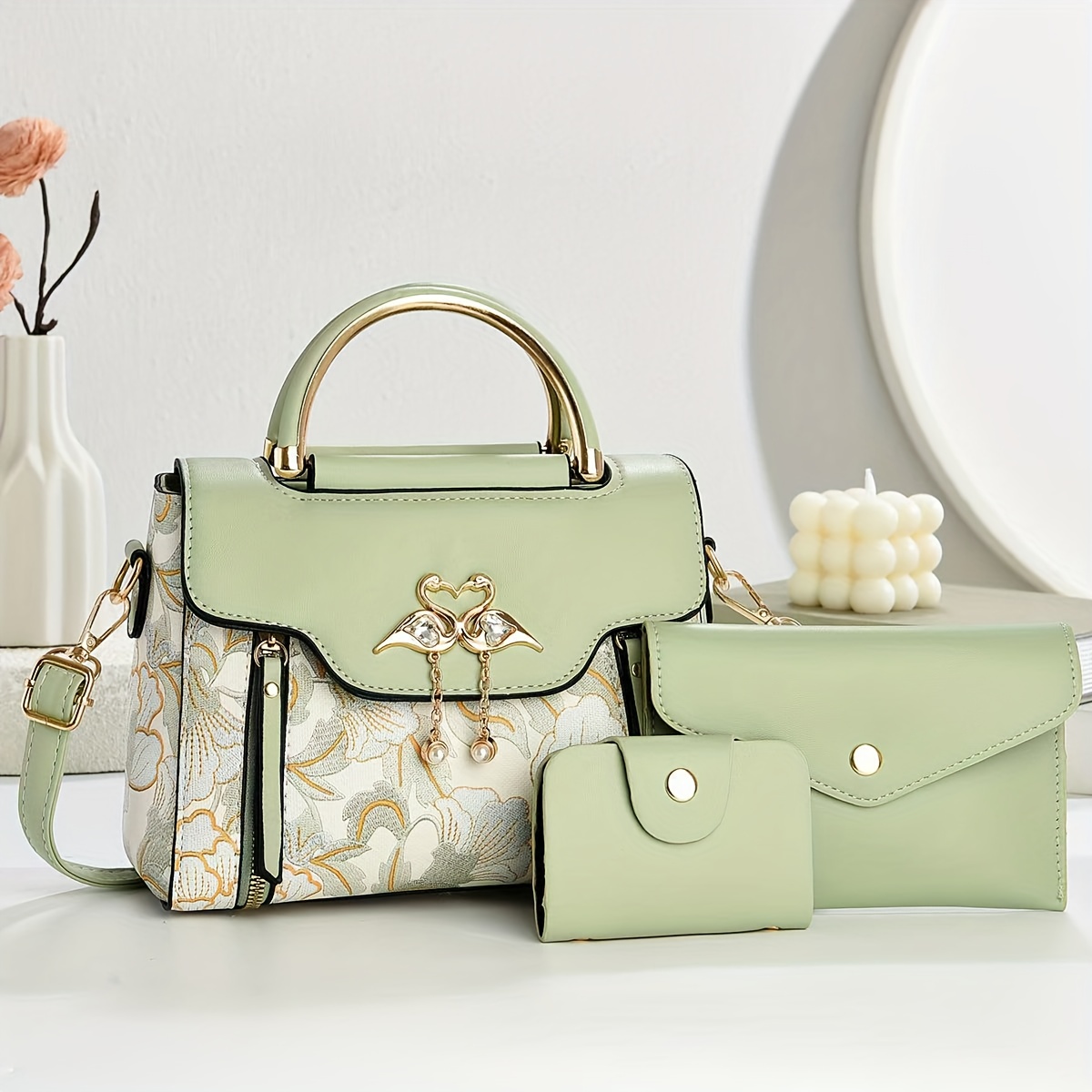 Комплект дамски чанти 3 части – раменна, ръчна и crossbody чанта - Image 18