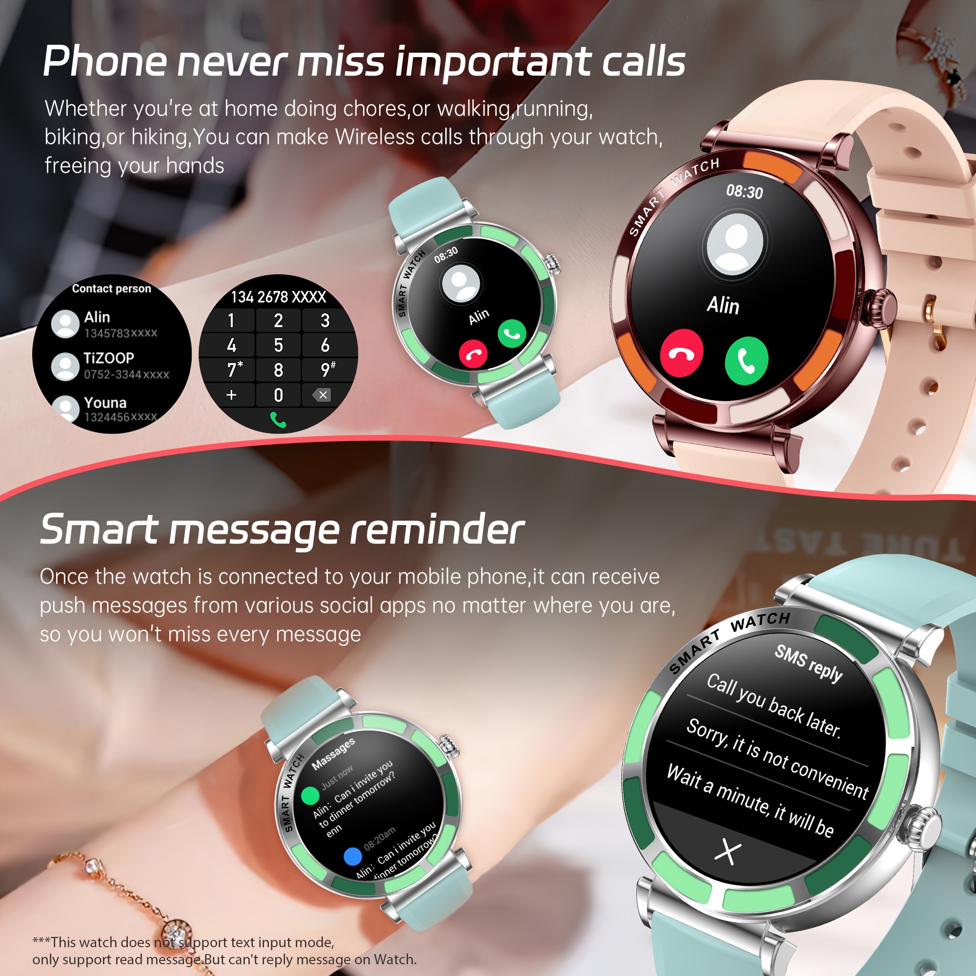 Дамски смарт часовник TiZOOP - 3.23 см тъчскрийн, Bluetooth разговори, IP67 водоустойчив, спортни режими, съвместим с Android и iPhone - Image 2