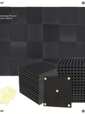 Акустични звукоизолиращи панели FOCUSOUND – 48/24/12 бр., 30.48×30.48×2.54 см, високоплътна пяна за стени и тавани
