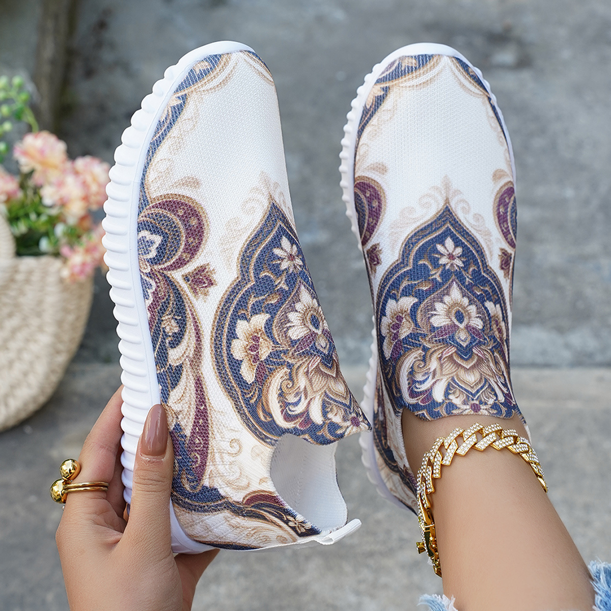 Дамски обувки в ретро етно стил – Леки, slip-on, мека подметка, дишащ flyweave - Image 2