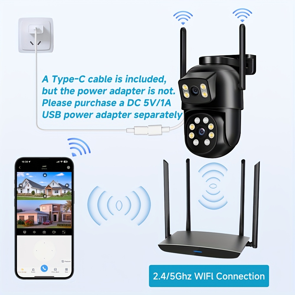 Външна Wi-Fi Камера с Двойни Обективи - 2.4G/5G, PTZ, 355° Панорама, AI Проследяване - Image 5