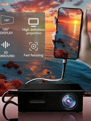 Преносим проектор с кабелно отразяване – съвместим с TV Stick, USB и Type‑C, идеален за домашно кино
