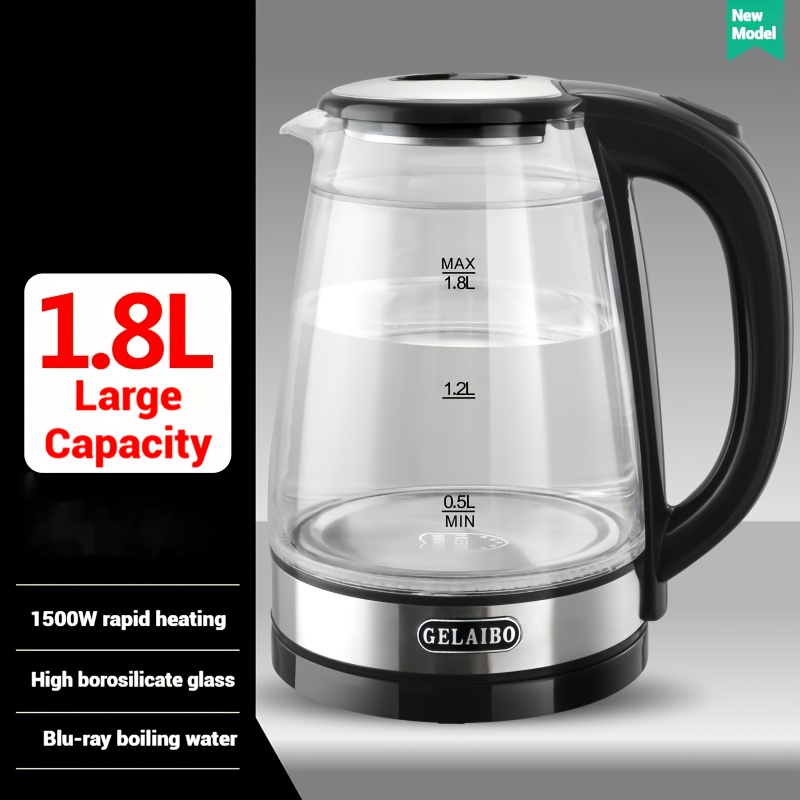 Електрически Чайник от Стъкло ГЕЛАЙБО - 1.8L, Двойна Анти-Изгаряне, Еднобутонно Кипене - Image 7