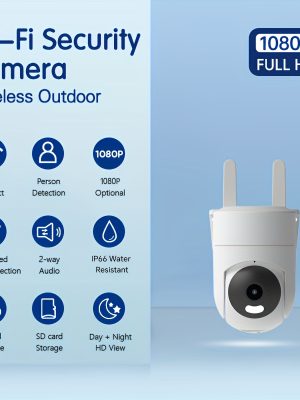 Вътрешна и Външна WiFi Камера – 1080P, IP66, AI Разпознаване на Хора, Пълноцветно Нощно Виждане, Стилен Дизайн